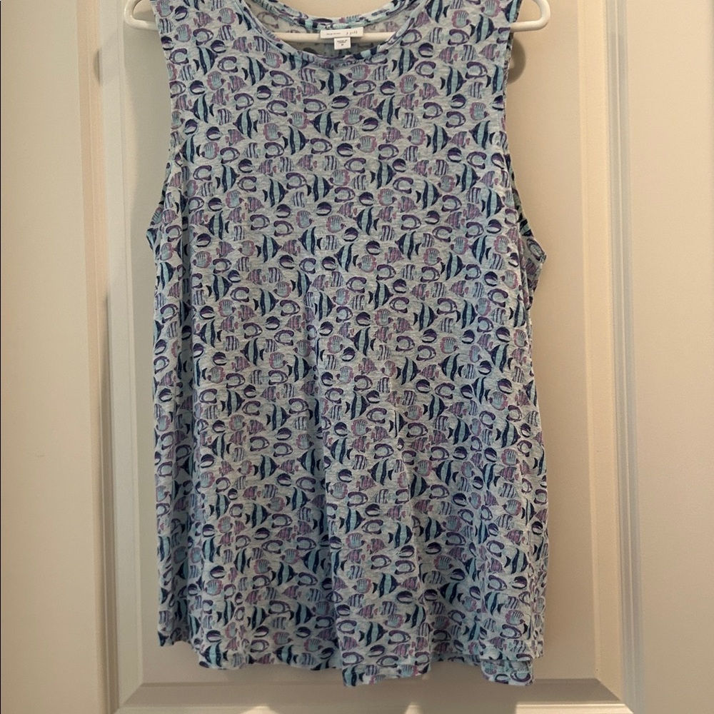 J. Jill 100% Linen Tropical Fish print Tank Top lightweight scoop hem size M